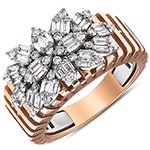 انگشتر الماس زنانه گل طلا رزگلد تراش برلیان و باگت مدل: wrdf21690 