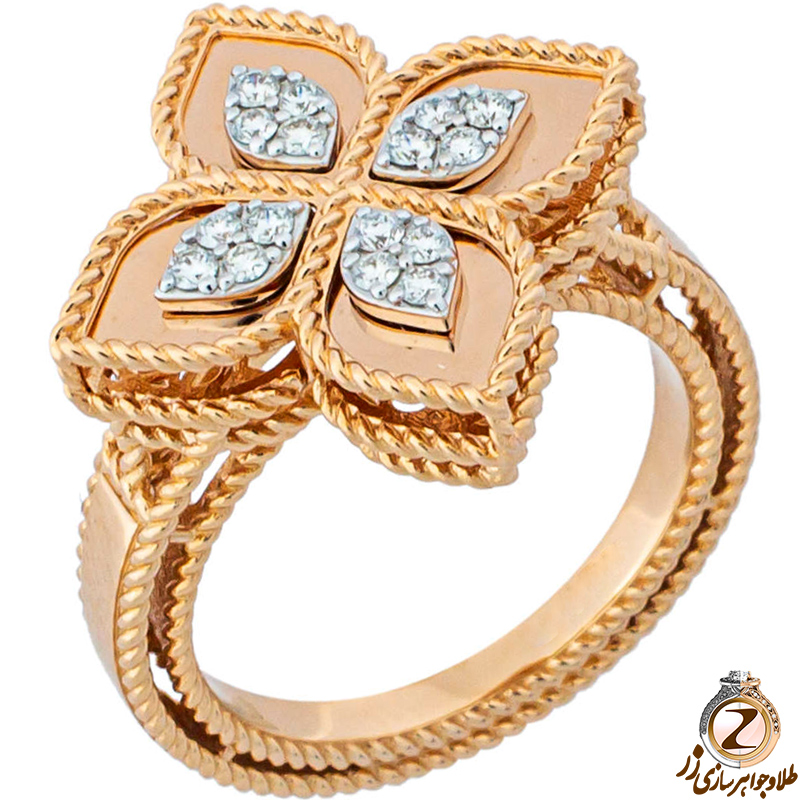 عکس انگشتر الماس زنانه گل شبدر چهار برگ طلا زرد - خرید و قیمت سایت زر