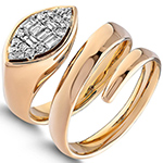 انگشتر پیچی طلا الماس زنانه طرح مار نگین برلیان و باگت مدل: wrdf21694