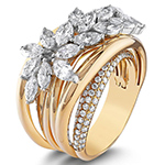 انگشتر الماس زنانه مارکیز و برلیان بر پایه طلا زرد طرح خاص مدل: wrdf21695