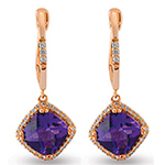  گوشواره طلا جدید دخترانه آمیتیست و الماس تراش برلیان پشت حلقه ای مدل edf1658 