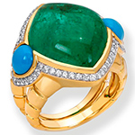 انگشتر طلا زنانه جدید زمرد، فیروزه و برلیان با طلا زرد 18 عیار مدل: rgf1840