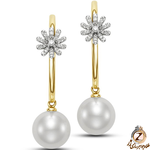 مدل گوشواره طلا جدید طرح گل جواهر نگین مروارید و برلیان زنانه و دخترانه - سایت زر