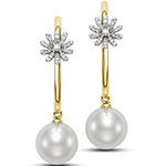 گوشواره طلا جدید طرح گل جواهر نگین مروارید و برلیان زنانه و دخترانه مدل: edf1663