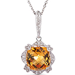 پلاک طلا جدید دخترانه طرح کلاسیک نگین جواهر سیترین و برلیان مدل npdf13360