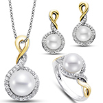 خرید نیم ست طلا جدید بی نهایت مروارید و الماس تراش برلیان طرح مینیمال مدل: hsdf1575 