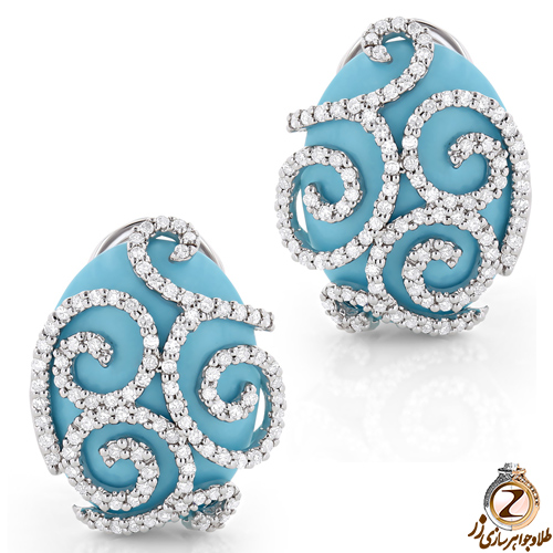 خرید و قیمت گوشواره طلا و جواهر فیروزه و برلیان پشت کلیپسی طرح جدید - سایت زر