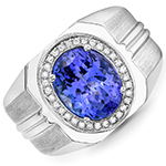 انگشتر طلا مردانه خاص جواهر یاقوت کبود و الماس تراش برلیان و طلای سفید مات پر جلوه و لوکس مدل rgm17201