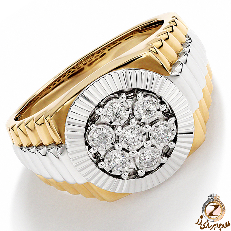 خرید و قیمت انگشتر رولکس طلا مردانه خاص جواهر نگین الماس تراش برلیان و طلای زرد 18 عیار شیک و مدرن - سایت زر