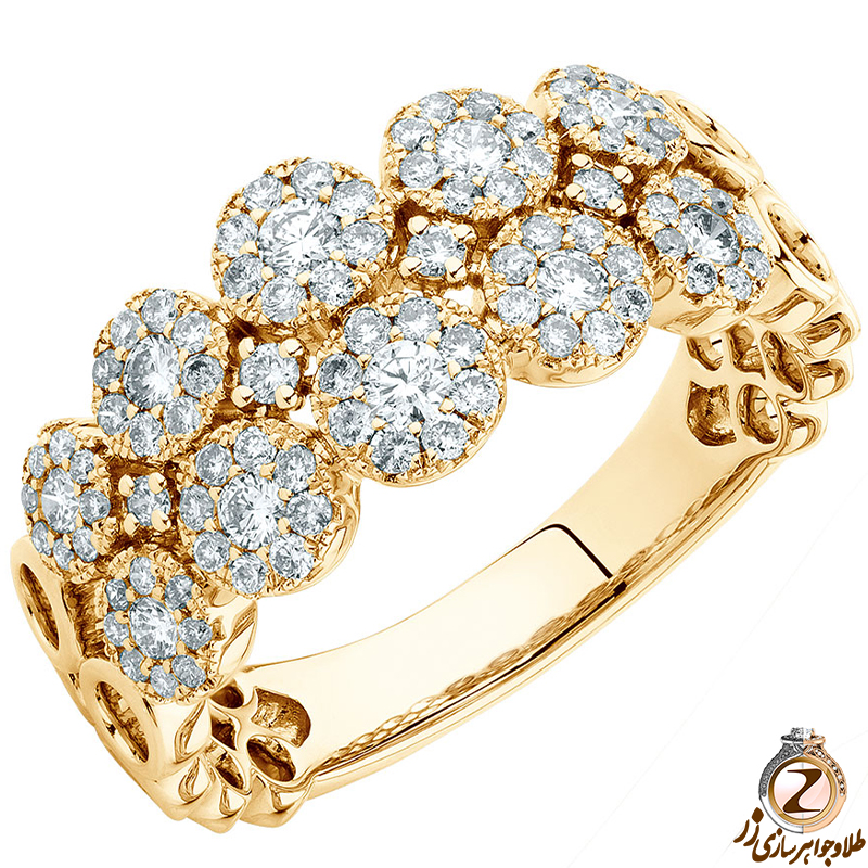 خرید و قیمت حلقه نامزدی انگشتر فلاور 10 تایی طلا و جواهر بسیار خاص و شیک نگین الماس تراش برلیان - سایت زر
