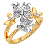 انگشتر طلا پروانه 4 تایی ظریف و لاکچری زنانه طلا زرد 18 عیار نگین جواهر الماس تراش برلیان مدل: wrdf21720