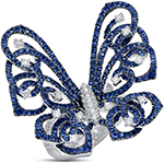 انگشتر پروانه بزرگ طلا و جواهر لاکچری و جدید جواهر یاقوت کبود و الماس تراش برلیان مدل: rgf1895