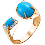 انگشتر فیروزه زنانه طلا زرد 18 عیار و جواهر الماس تراش برلیان رکاب دو طرفه طرح مینیمال مدل: rgf1896