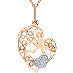 آویز گردنبند طلا 18 عیار زنانه طرح مادر و کودک خاص جواهر الماس تراش برلیان آمیخته با طرح قلب مدل: pdb2355