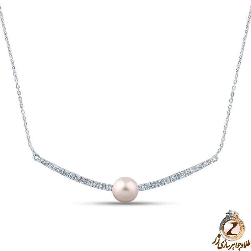 خرید و قیمت گردنبند طلا زنانه مروارید جدید 18 عیار و جواهر الماس تراش برلیان طرح مینیمال - سایت زر