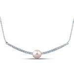 گردنبند طلا زنانه مروارید جدید 18 عیار و جواهر الماس تراش برلیان طرح مینیمال مدل: ndf195