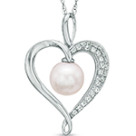 پلاک و آویز مروارید زنانه طلا سفید 18 عیار و جواهر الماس تراش برلیان طرح قلب مینیمال مدل: npdf13407