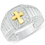 انگشتر طلا مردانه پایه رولکس جواهر الماس تراش برلیان و طلا سفید 18 عیار طرح صلیب مدل: rgm17204