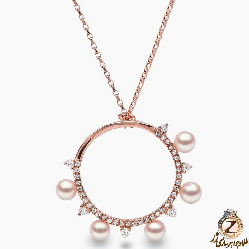 خرید و قیمت آویز و پلاک طلا زنانه جدید و خاص رزگلد مروارید و الماس تراش برلیان طرح شیک دایره ای - سایت زر