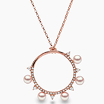 آویز و پلاک طلا زنانه جدید و خاص رزگلد مروارید و الماس تراش برلیان طرح شیک دایره ای مدل: npdf13409