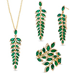 نیم ست طلا جدید دخترانه جواهر نگین زمرد تراش مارکیز و الماس تراش برلیان طرح برگ مدل: hsdf1602 