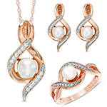  نیم ست طلا جدید دخترانه جواهر مروارید و الماس تراش برلیان و طلای رزگلد 18 عیار طرح مینیمال مدل: hsdf1604 