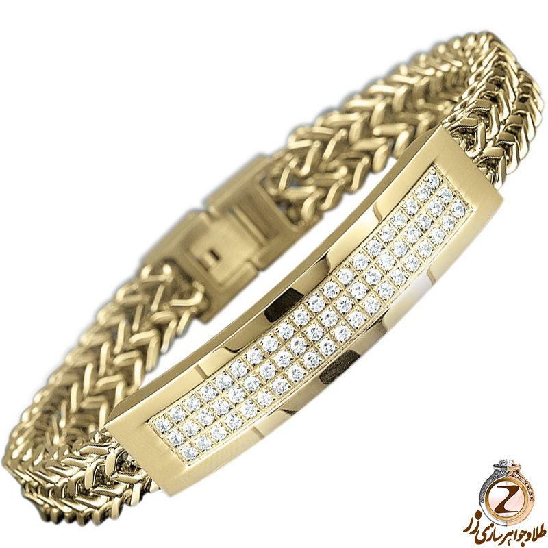 خرید و قیمت دستبند مردانه طلا زرد 18 عیار کارتیه جواهر نگین الماس تراش برلیان طرح لاکچری و خاص - سایت زر