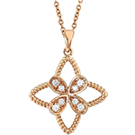 پلاک و آویز الماس زنانه طلا رزگلد 18 عیار جدید جواهر الماس تراش برلیان طرح گل شبدر چهار برگ مدل: pdb2359