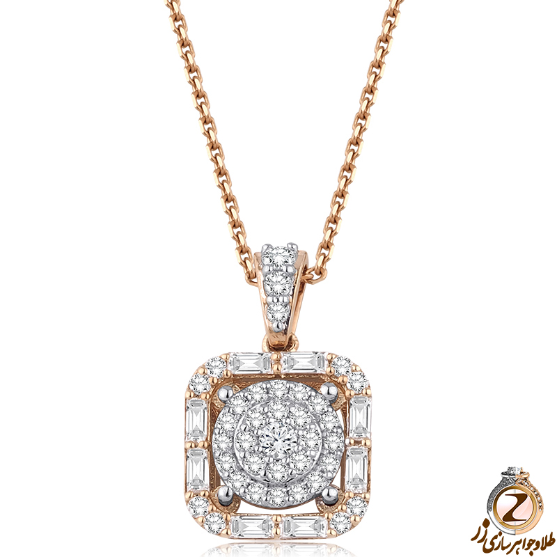 خرید و قیمت آویز باگت و برلیان الماس زنانه و طلا رزگلد 18 عیار جدید طرح مدرن سوپر لوکس - سایت زر