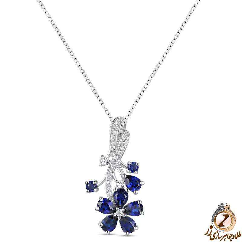خرید و قیمت آویز طلا زنانه جدید طرح گل جواهر نگین یاقوت کبود و الماس تراش برلیان مینیمال و لاکچری - سایت زر