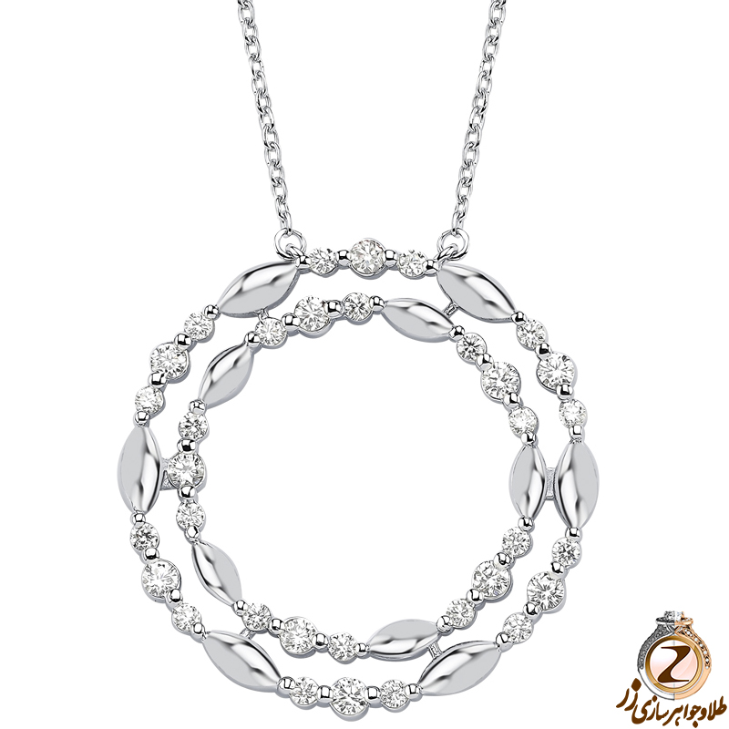 خرید و قیمت آویز الماس تراش برلیان و طلای سفید 18 عیار زنانه و دخترانه طرح دایره دو تایی - سایت زر