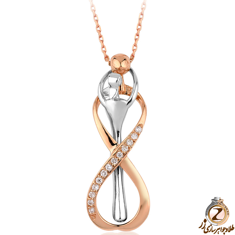 خرید و قیمت آویز الماس تراش برلیان جواهر و طلای 18 عیار طرح دو عاشق ابدی با علامت بی نهایت - سایت زر