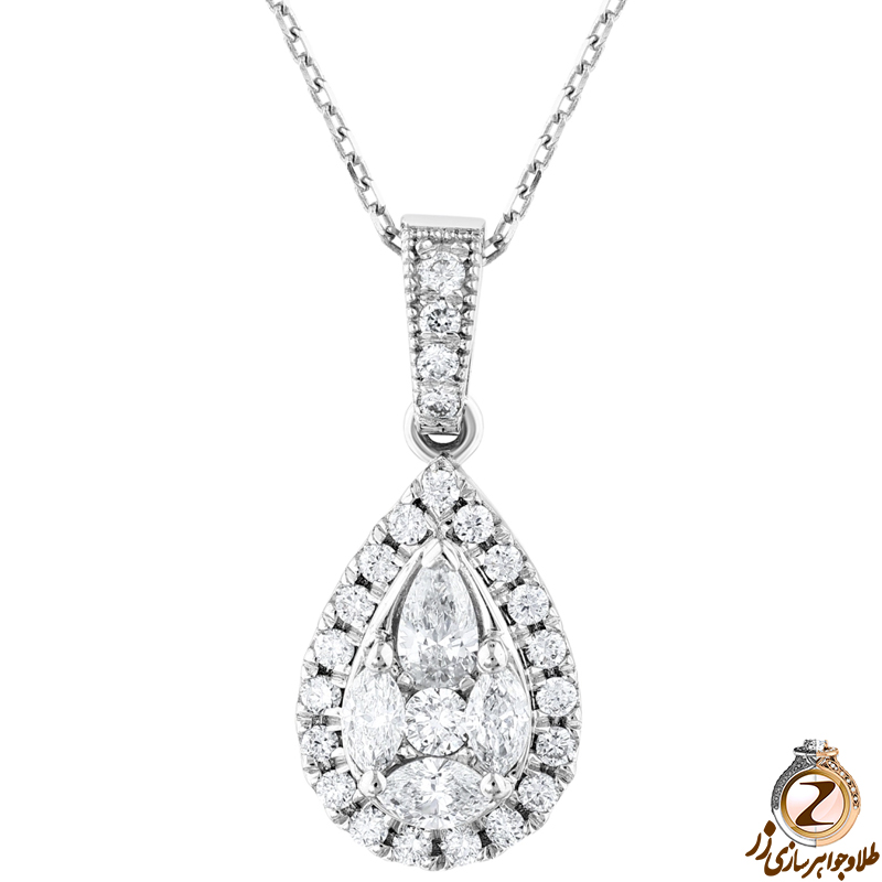 خرید آویز الماس تراش مارکیز، اشک و برلیان طرح اشک جواهر و طلای سفید 18 عیار دخترانه و زنانه به همراه قیمت در سایت زر