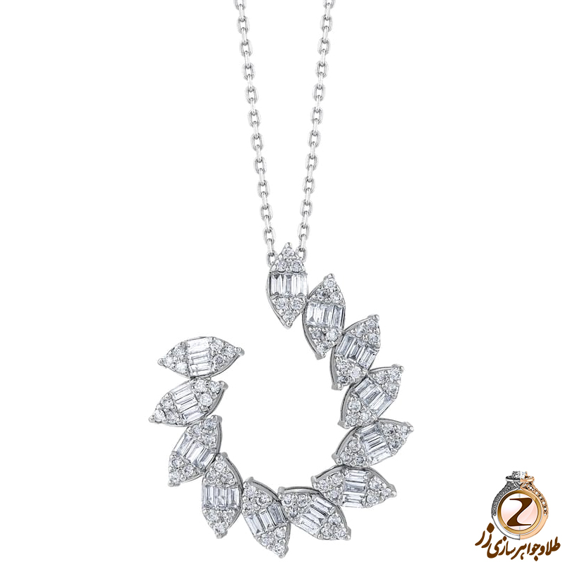 آویز الماس تراش باگت، پرنس و برلیان طرح خوشه گندم جواهر و طلای سفید 18 عیار زنانه و دخترانه - خرید و قیمت در سایت زر