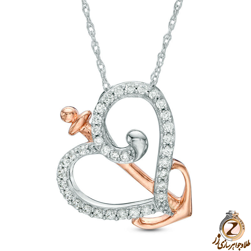 خرید و قیمت آویز الماس تراش برلیان طرح پیکان عشق با شکل قلب جواهر و طلای سفید 18 عیار - سایت زر