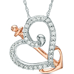 آویز الماس تراش برلیان طرح پیکان عشق با شکل قلب جواهر و طلای سفید 18 عیار مدل: pdb2371