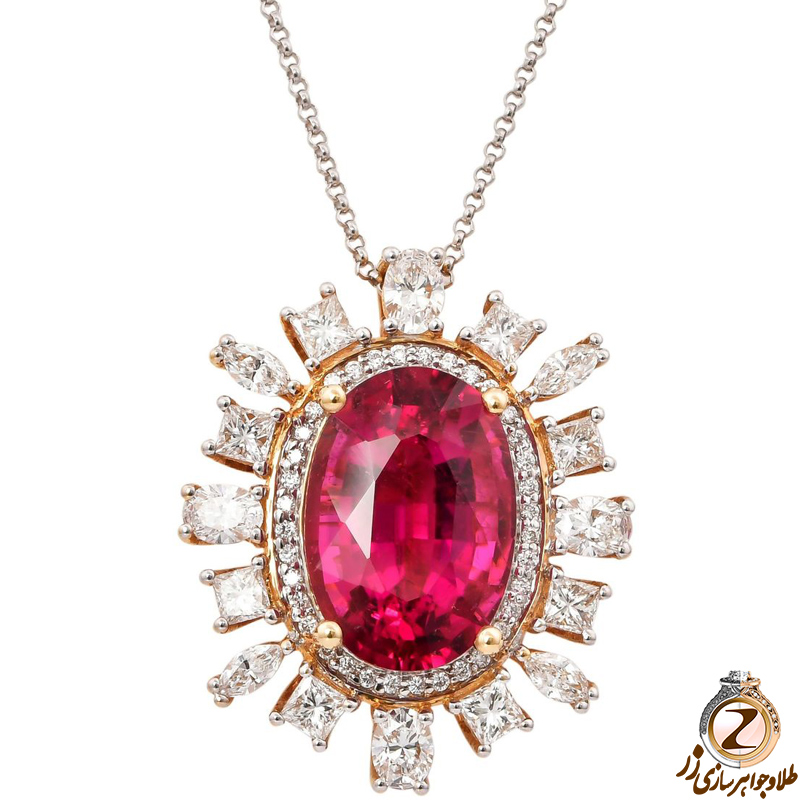 خرید و قیمت آویز و پلاک طلا زنانه جدید خاص 18 عیار و جواهر یاقوت سرخ و الماس تراش برلیان، اوال، پرنس و مارکیز - سایت زر