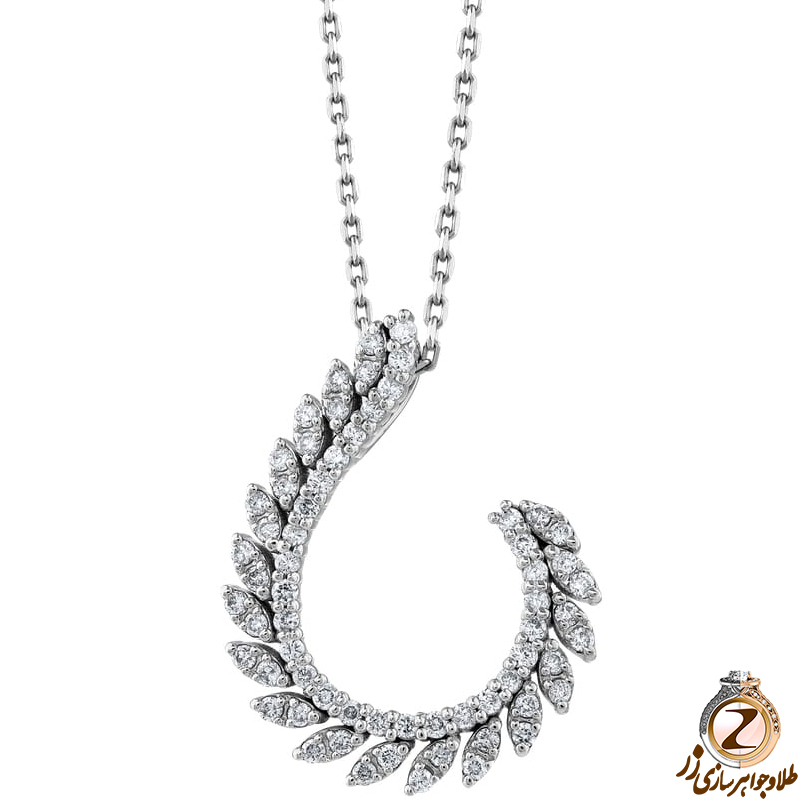 خرید آویز الماس تراش برلیان خوشه گندم جواهر و طلای سفید 18 عیار با طرح مارکیز قلم خور بسیار شیک - سایت زر