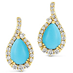 گوشواره فیروزه طلا زنانه جدید 18 عیار و جواهر الماس تراش برلیان پشت میخی طرح کلاسیک مدل: edf1697