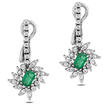 گوشواره طلا زنانه جدید 18 عیار و جواهر الماس تراش برلیان طرح مارکیز قلم خور و زمرد مدل: edf1698