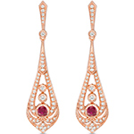 گوشواره طلا رزگلد زنانه بلند جدید جواهر یاقوت قرمز و برلیان پشت میخی طرح مخروطی مدل: edf1700