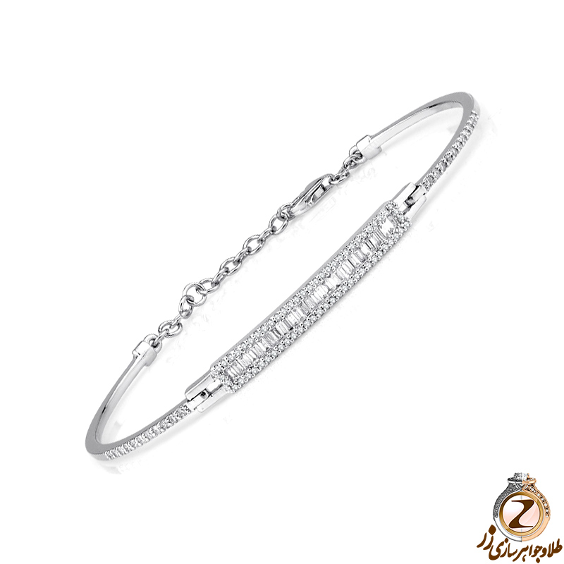 خرید و قیمت دستبند باگت زنانه طلا سفید و جواهر الماس تراش باگت و برلیان طرح مینیمال - سایت طلا و جواهر زر
