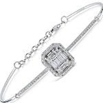  دستبند الماس تراش باگت و برلیان زنانه شیک طلا سفید 18 عیار و جواهر طرح مینیمال قاب مستطیل مدل: bgd2096 