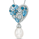 پلاک و آویز گردنبند قلب طلا زنانه جدید خاص 18 عیار و جواهر مروارید، توپاز و الماس تراش برلیان مدل npdf13414