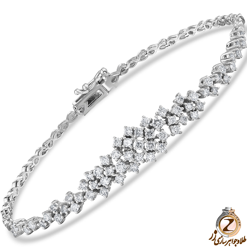 خرید و قیمت دستبند الماس تراش برلیان زنانه شیک طلا سفید 18 عیار و جواهر طرح مدرن - سایت زر