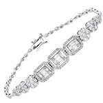 دستبند الماس تراش باگت و برلیان زنانه شیک طلا سفید 18 عیار و جواهر طرح لاکچری و فلاور مدل: bgd2099 