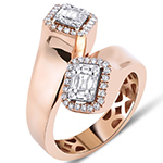 انگشتر الماس زنانه جدید تراش باگت و برلیان با طلای رزگلد 18 عیار طرح دو طرفه بسیار لوکس مدل: wrdf21725