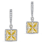 گوشواره طلا سفید زنانه و جواهر الماس تراش برلیان و سیترین پشت عصایی طرح مینیمال و مدرنیته مدل: edf1702