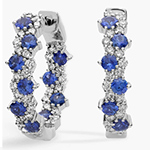 گوشواره حلقه ای طلا سفید زنانه جدید جواهر یاقوت کبود و الماس تراش برلیان طرح لاکچری مدل: edf1703