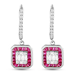 گوشواره یاقوت سرخ و الماس تراش باگت و برلیان طلا سفید زنانه جدید جواهر پشت عصایی مدل: edf1704